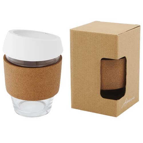 Lidan 360 Ml Borosilicate Glass Tumbler With Cork Grip And Silicone Lid