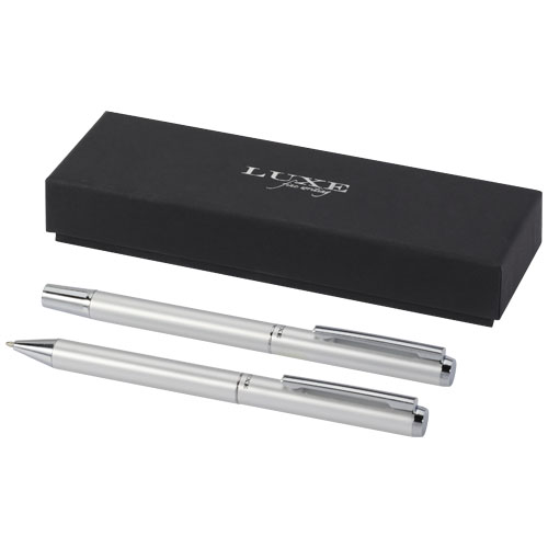 Lucetto Recycled Aluminium Ballpoint And Rollerball Pen Gift Set (black Ink)