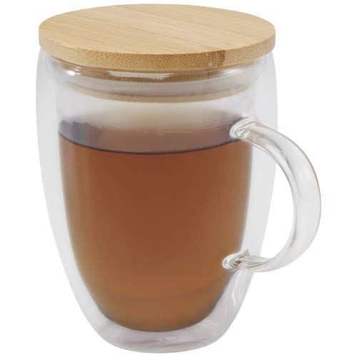 Leona 350 Ml Glass Cup With Bamboo Lid